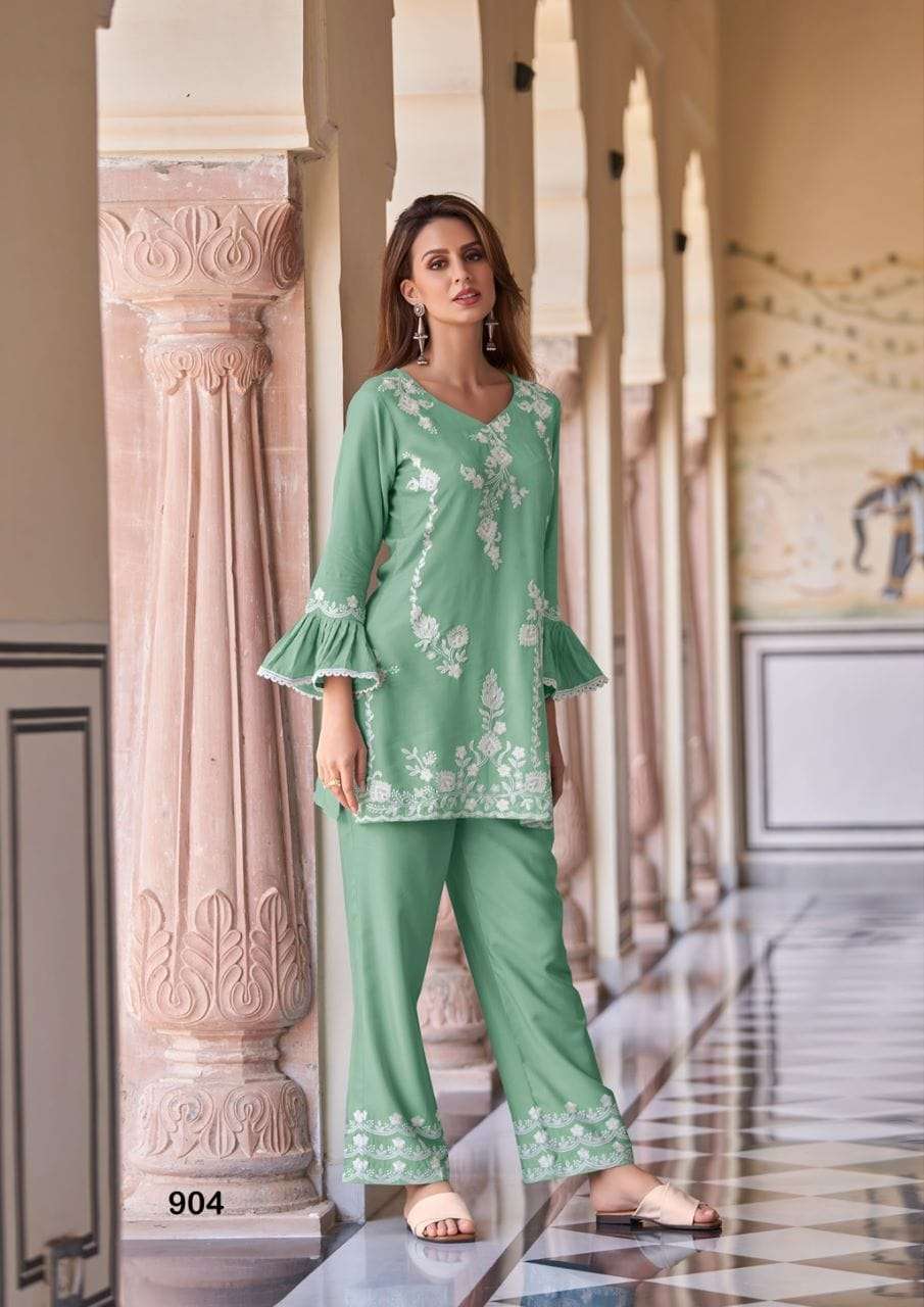 VINTAGE HEAVY RAYON SUPER HIT CO-ORD SET WITH WHITE EMBROIDERY WORK BY S3FOREVER 904 (2)